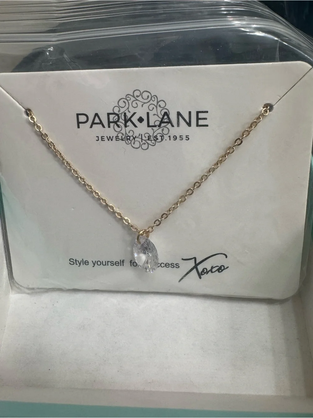 Park Lane Gold-Tone Chain Necklace with Clear Teardrop Pendant